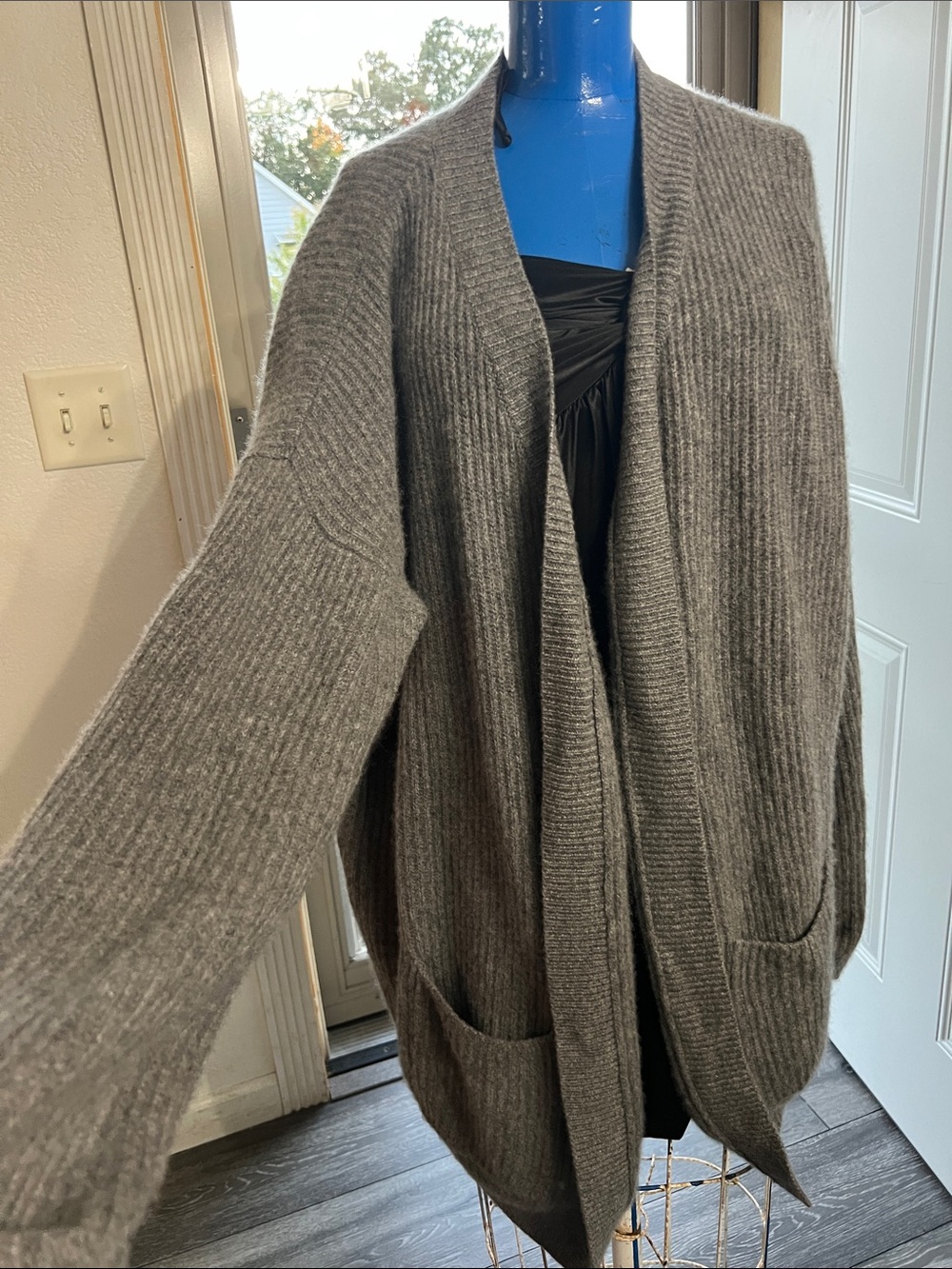 Gentle herd 💯 cashmere Soft Ribbed Open-Front Women's Cardigan Sweater - Gray